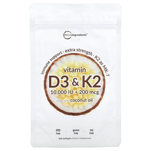 마이크로 인그리디언츠 Micro Ingredients, 비타민D3 및 K2, 소프트젤 300정 상세 이미지