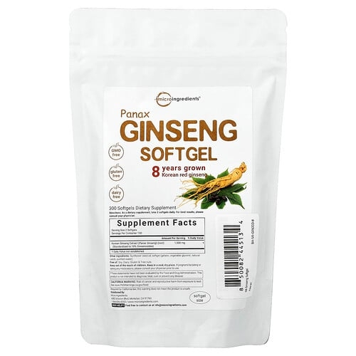 마이크로 인그리디언츠 Micro Ingredients, 인삼 소프트젤, 소프트젤 300정(소프트젤 1정당 750mg) 상세 이미지