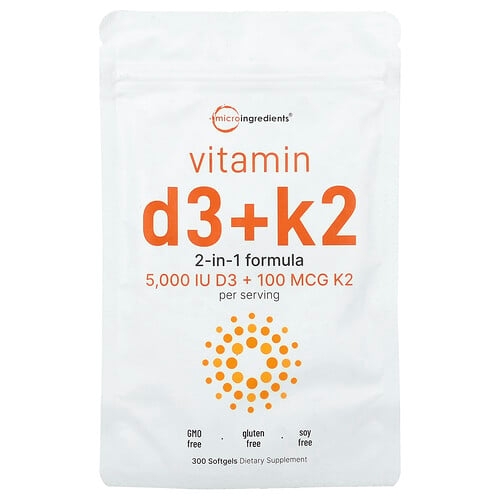 마이크로 인그리디언츠 Micro Ingredients, 비타민D3 + K2, 소프트젤 300정 상세 이미지