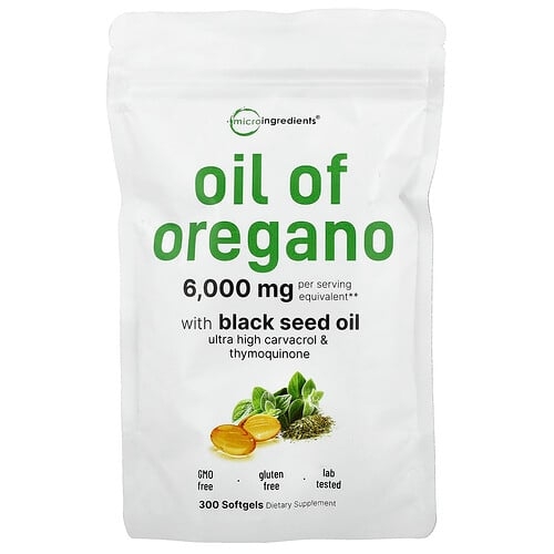 마이크로 인그리디언츠 Micro Ingredients, 오레가노 오일, 블랙 씨드 오일 함유, 소프트젤 300정 상세 이미지