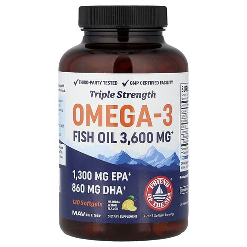 MAV Nutrition, 오메가3 피쉬 오일, 3배 강도, 천연 레몬 맛, 소프트젤 120정 상세 이미지