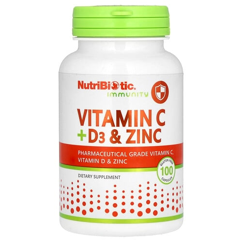 뉴트리바이오틱 NutriBiotic, 면역, 비타민C + D3 & 아연, 캡슐 100정 상세 이미지
