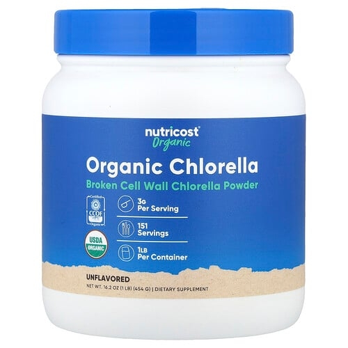 뉴트리코스트 Nutricost, 유기농 클로렐라 가루, 무맛, 454g(16.2oz) 상세 이미지