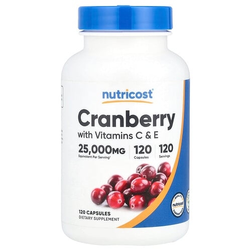 뉴트리코스트 Nutricost, 크랜베리, 비타민C 및 E, 캡슐 120정 상세 이미지