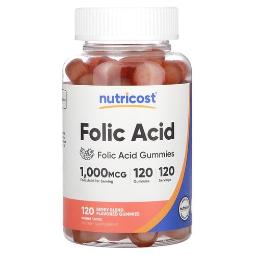 뉴트리코스트 Nutricost, 엽산 구미젤리, 베리 혼합물, 1,000mcg, 구미젤리 120개 상세 이미지