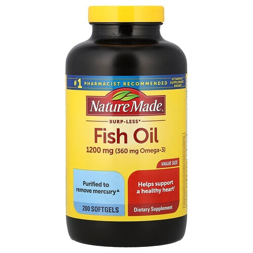 네이쳐메이드 Nature Made, 피쉬 오일, 비린내 제거, 1,200mg, 소프트젤 200정 상세 이미지