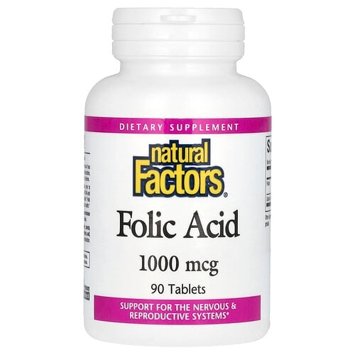 네츄럴 펙터스 Natural Factors, 엽산, 1,000mcg, 90정 상세 이미지