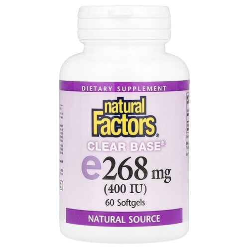 네츄럴 펙터스 Natural Factors, Clear Base® 비타민E, 268mg(400IU), 소프트젤 60정 상세 이미지
