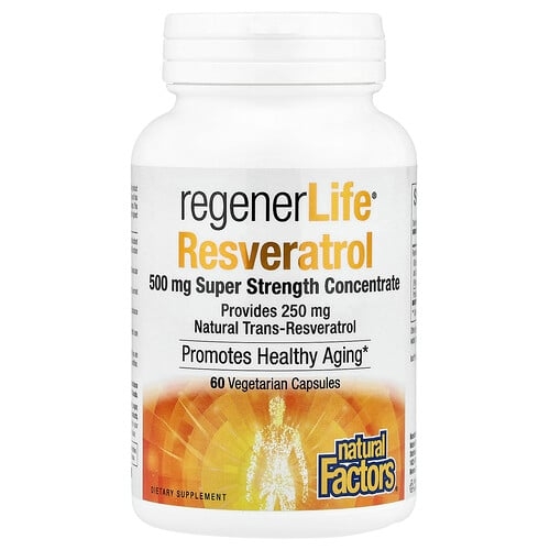 네츄럴 펙터스 Natural Factors, RegenerLife® 레스베라트롤, 500mg, 베지 캡슐 60정 상세 이미지