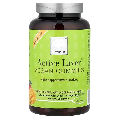 뉴 노르딕 US New Nordic, Active Liver™ 비건 구미젤리, 복숭아/망고, 구미젤리 60개 상세 이미지