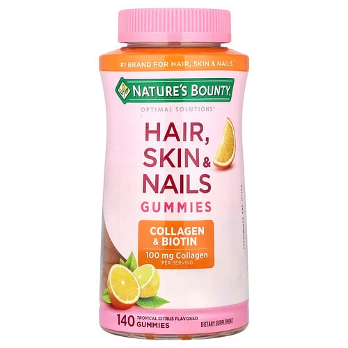 네이쳐스 바우티 Nature's Bounty, Optimal Solutions®, 모발, 피부, 손발톱을 위한 구미젤리, 트로피컬 시트러스 맛, 구미젤리 140개 상세 이미지