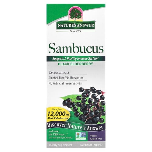 네이쳐스 엔서 Nature's Answer, 삼부커스, 블랙 엘더베리, 알코올 무함유, 2,500mg, 240ml(8fl oz) 상세 이미지