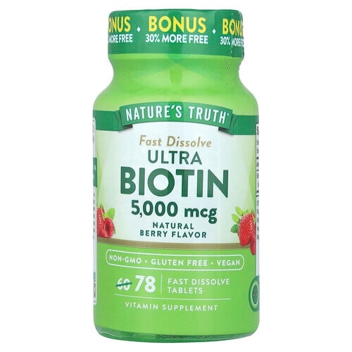 네이쳐스 트루 Nature's Truth, 울트라 비오틴, 천연 베리, 5,000mcg, 빠르게 용해되는 정제 78정 상세 이미지