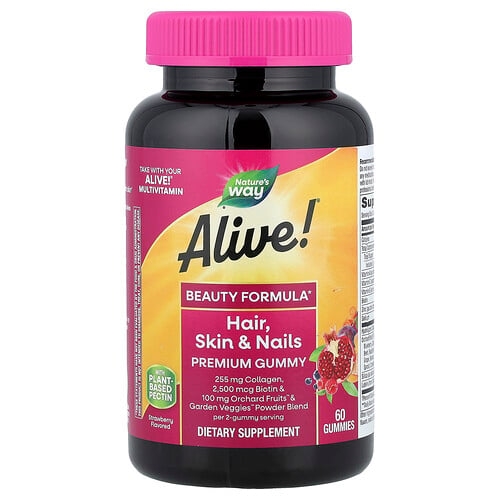네이쳐스 웨이 Nature's Way, Alive! 모발, 피부 & 손발톱 프리미엄 구미젤리, 딸기 맛, 구미젤리 60개 상세 이미지