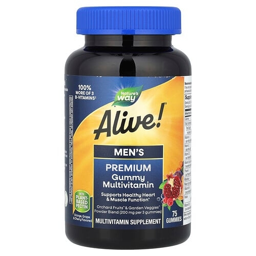 네이쳐스 웨이 Nature's Way, Alive!® 남성용 프리미엄 구미젤리 종합비타민, 오렌지, 포도, 체리 맛, 구미젤리 75개 상세 이미지