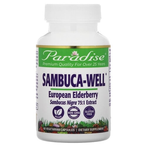 파라다이스 허브 Paradise Herbs, Sambuca-Well, 유럽산 엘더베리, 250mg, 베지 캡슐 60정 상세 이미지