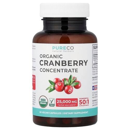 퓨어 코 Pure Co., 유기농 크랜베리 농축물, 500mg, 베지 캡슐 60정 상세 이미지