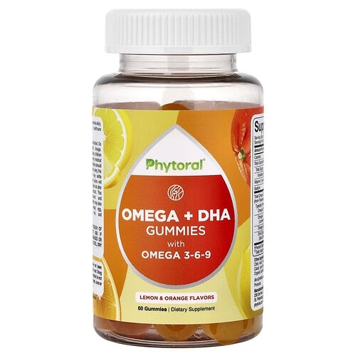 파이토랄 Phytoral, 오메가 + DHA 구미젤리, 오메가3-6-9 함유, 레몬 & 오렌지, 구미젤리 60개 상세 이미지