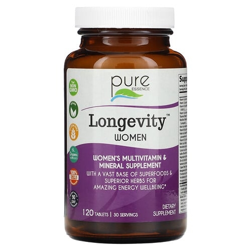 퓨어 에센스 Pure Essence, Longevity 여성용, 여성용 종합비타민 및 미네랄 보충제, 120정 상세 이미지