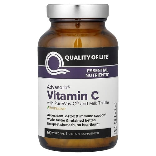 퀄리티 오브 라이프 Quality of Life, Advasorb® 비타민C, PureWay-C® 및 밀크시슬 함유, 베지 캡슐 60정 상세 이미지