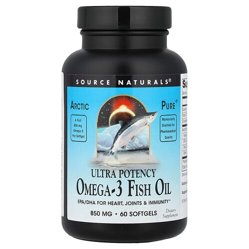 소스 네츄럴 Source Naturals, Arctic Pure®, 울트라 효능 오메가3 피쉬 오일, 850mg, 소프트젤 60정 상세 이미지