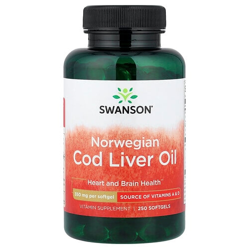 스완슨 비타민 Swanson Vitamins, 노르웨이산 대구 간유, 350mg, 소프트젤 250정 상세 이미지