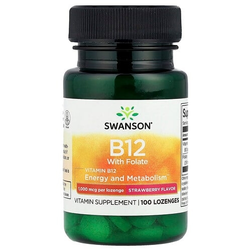 스완슨 비타민 Swanson Vitamins, 엽산 함유 비타민B12, 딸기 맛, 사탕 정제 100정 상세 이미지