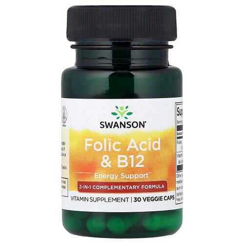 스완슨 비타민 Swanson Vitamins, 엽산 & B12, 베지 캡슐 30정 상세 이미지