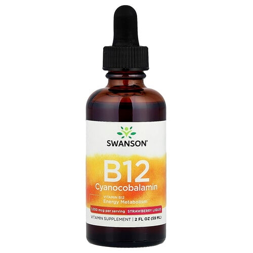 스완슨 비타민 Swanson Vitamins, B12 리퀴드 시아노코발라민, 딸기 맛, 59ml(2fl oz) 상세 이미지