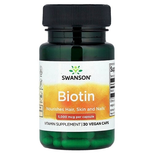 스완슨 비타민 Swanson Vitamins, 비오틴, 5,000mcg, 비건 캡슐 30정 상세 이미지