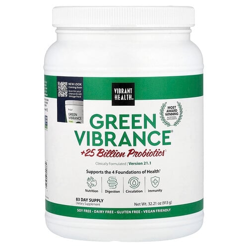바이브랜트 헬스 Vibrant Health, Green Vibrance® +250억 프로바이오틱, 버전 21.0, 913g(32.21oz) 상세 이미지