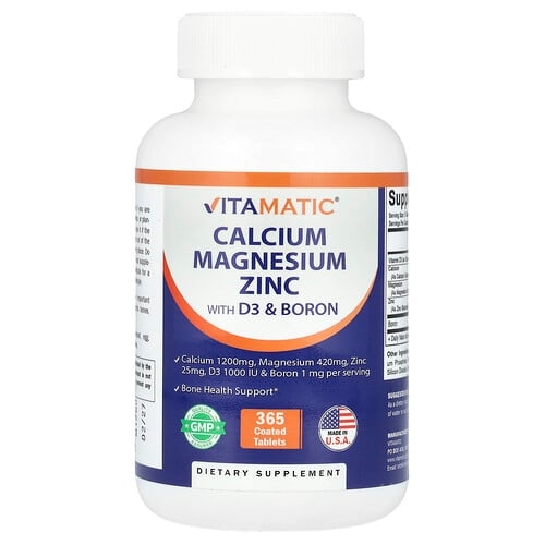 비타매틱 Vitamatic, 칼슘, 마그네슘, 아연(D3 및 붕소 함유), 코팅 365정 상세 이미지