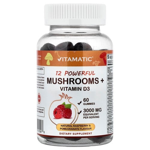 비타매틱 Vitamatic, 강력한 12가지 버섯, 비타민D3, 천연 라즈베리 및 석류, 구미젤리 60개 상세 이미지