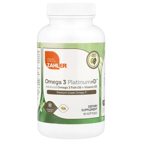 자일러 Zahler, 오메가3 플래티넘+D, 고급 오메가3 피쉬 오일 + 비타민D3, 2,000mg, 소프트젤 90정(소프트젤 1정당 1,000mg) 상세 이미지