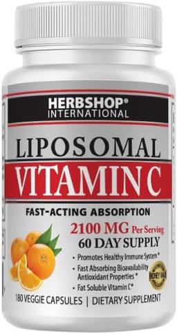 Doctor's Blend Herbshop International 리포솜 비타민 C 캡슐, 2100mg, 고흡수, 지용성, 해바라기 레시틴, 180 캡슐, 60일 분량, 프리미엄 웰니스 보충제 이미지