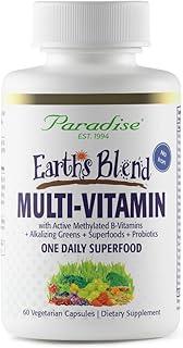 Paradise Herbs Earth's Blend Once Daily Multivitamin for Men, No Iron, 48 Organic Superfoods, Probiotics, and Vitamins A, B12, C, D, K2, 60 Count 상품 이미지