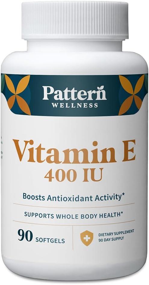 Pattern Wellness 비타민 E 400 IU 보충제 - 항산화 활동 향상 - 전신 건강 지원 - 세포 손상 방지 - 타사 실험실 테스트 - 소프트 젤 90개