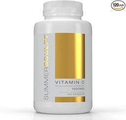 비타민 C, 1000mg, 로즈 HIPS & 시트러스 바이오플라보노이드 함유 데일리 면역 지원, 건강한 피부 및 관절 완충, 유전자 변형 성분 무함유, 무산성, 120 캡슐 이미지
