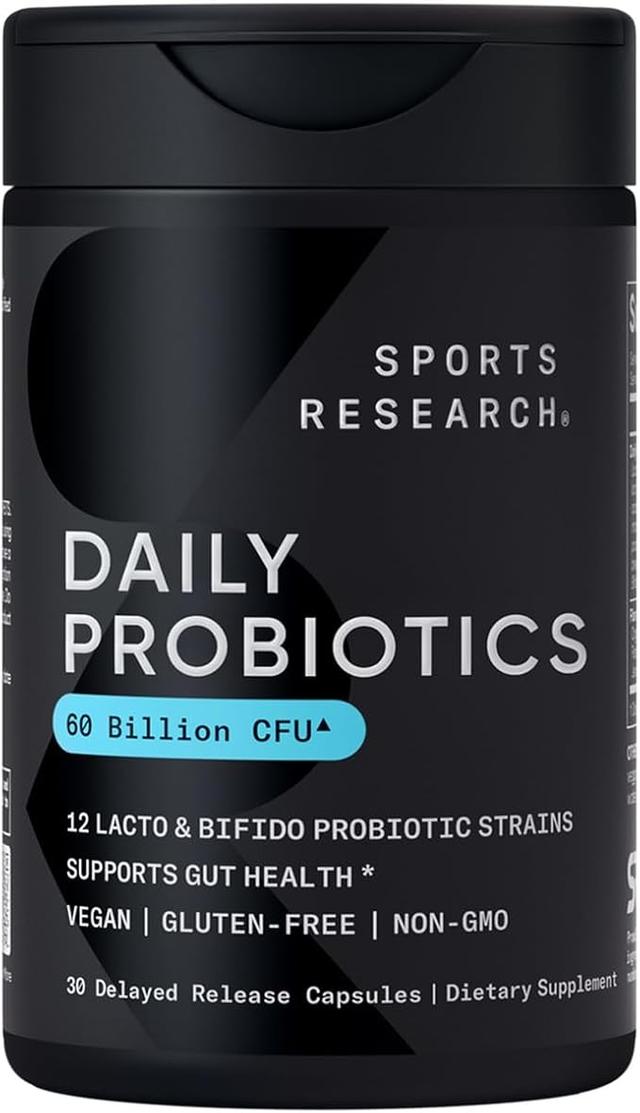 Sports Research Daily Probiotics with Prebiotics, 60 Billion CFU - Vegan Capsules for Gut Health & Digestive Support, Probiotics for Women & Men - Non-GMO Verified & Gluten Free - 30 Count 상품 이미지