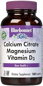 Bluebonnet Nutrition 칼슘 시트레이트 마그네슘 플러스 비타민 D3 캡슐, 뼈 건강 및 근육 이완, 비GMO, 글루텐, 대두 및 우유 무첨가, 코셔, 백색, 무향, 180정