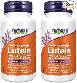 NOW 보충제, 루테인 20mg, 루테인 에스테르의 유리 루테인 20mg, 식물성 캡슐 90개(2팩) 이미지