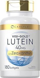 Carlyle 루테인 및 제아잔틴 보충제 | 40mg | 소프트젤 180개 | 눈 알약 | 눈 건강 비타민 | Visi-Gold | GMO 프리 및 글루텐 프리 상품 이미지