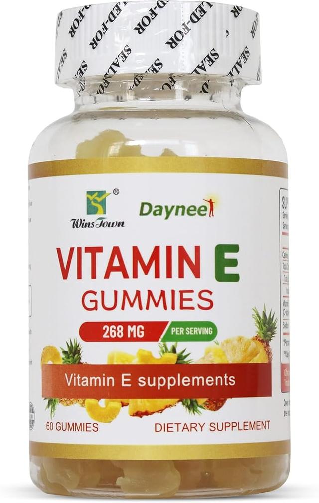 비타민 E 젤리 268mg, 맛있는, 비건, GMO 프리, 성인용 젤리 보충제, 면역, 피부 및 눈 지원, 60개