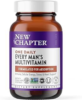 New Chapter Men's Multivitamin for Immune, Stress, Heart + Energy Support with Fermented Nutrients - Every Man's One Daily, Made with Organic Vegetables & Herbs, Non-GMO, Gluten Free - 96 ct 상품 이미지