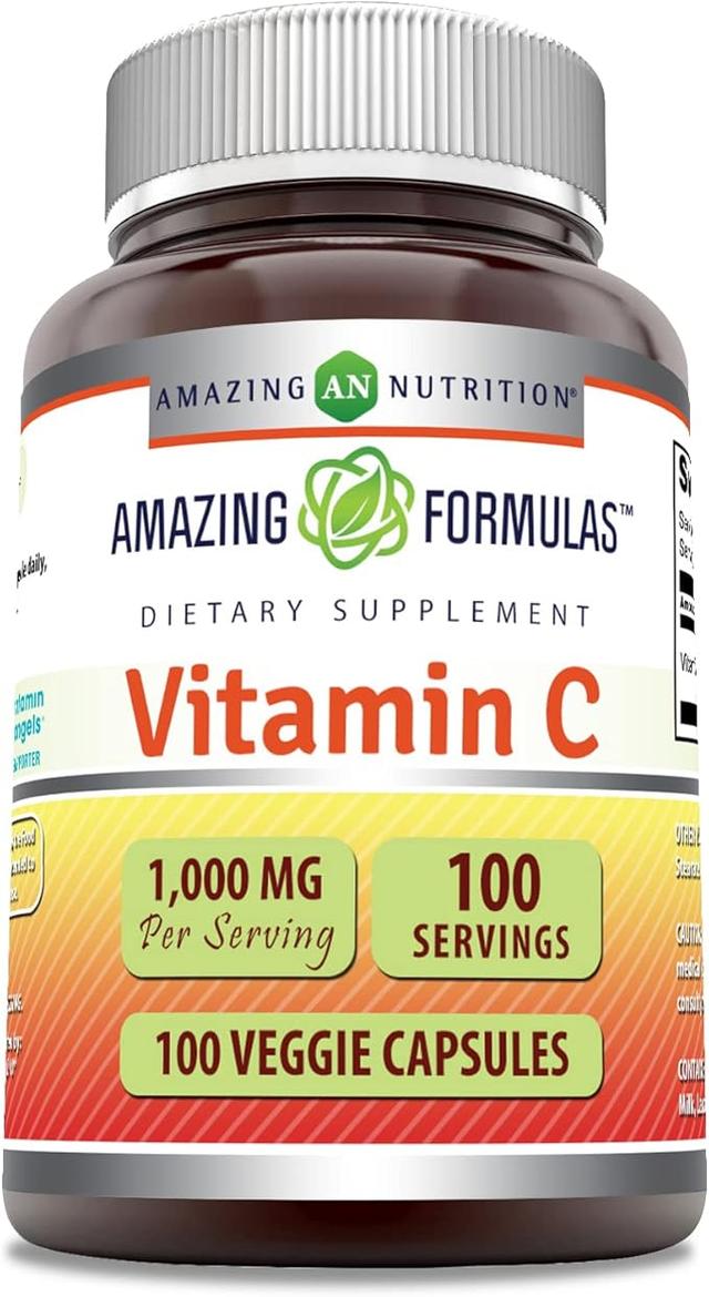 Amazing Formulas 비타민 C 보충제 | 1000 밀리그램 | 베지 캡슐 | 유전자 변형 성분 무함유 | 글루텐 프리 | Made in USA (100개입, 1팩)