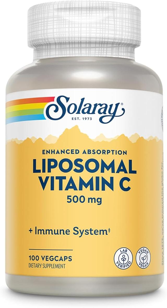 SOLARAY 리포솜 비타민 C 500mg - 지방산 함유 흡수 강화 비타민C 리포솜 블렌드 - 항산화 및 면역 지원 보충제 - 비건, 60일 보증, 100회 제공량, 100 베지 캡슐