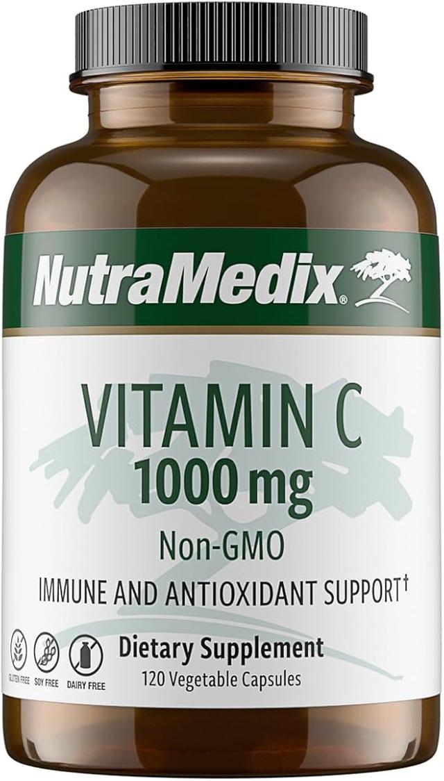 NutraMedix, 비타민 C, 1000mg - 면역 지원 및 심장 건강을 위한 항산화제 보충제 - 아스코르브산에서 추출한 비타민C - 비건, 유전자 변형 성분 무함유 (베지 캡슐 120정) 상품 이미지