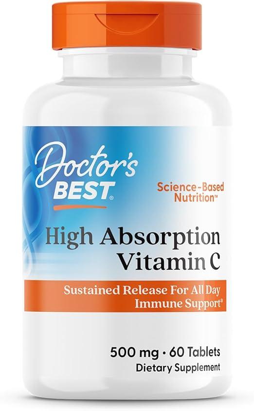 Doctors Best 고흡수 비타민C, PureWay-C, 하루 종일 면역 지원을 위한 서방형, 유전자 변형 성분 무함유, 글루텐 프리, 대두 프리, 비건 60정