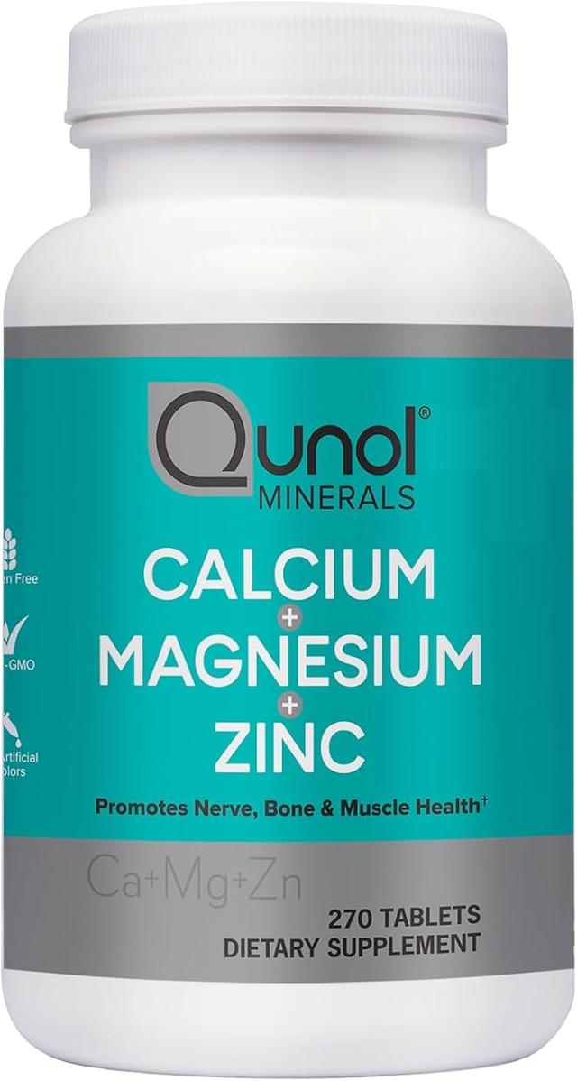 Qunol Calcium 3 in 1 정제 (칼슘, 마그네슘, 아연 함유, 면역 지원, 뼈, 신경, 근육 건강 보조제, 270정)