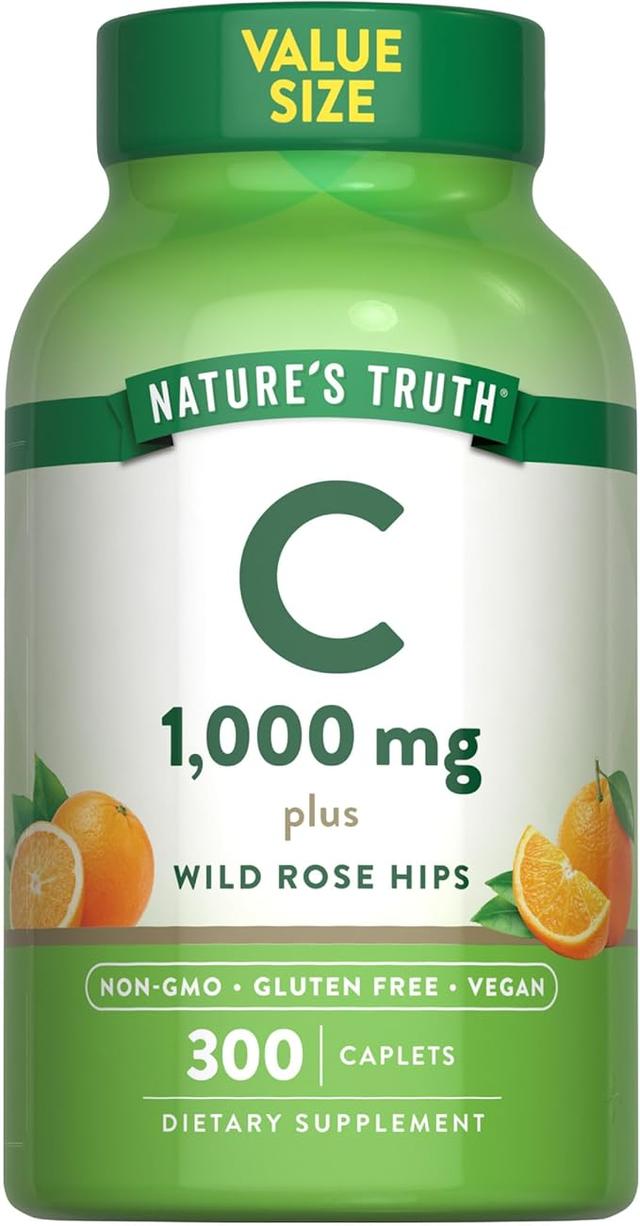 Nature's Truth, 비타민C 1000mg, 로즈 힙 캡슐 함유 | 300 개 | 비건, 유전자 변형 성분 무함유 및 글루텐 프리 보충제